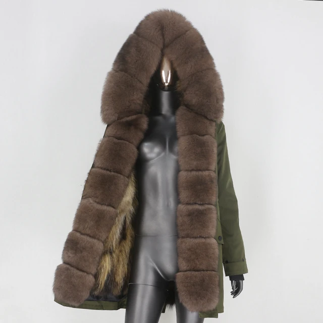 BLUENESSFAIR Long Waterproof Parka Winter Jacket Women Real Fur Coat Natural Raccoon Fox Fur Outerwear Streetwear Removable