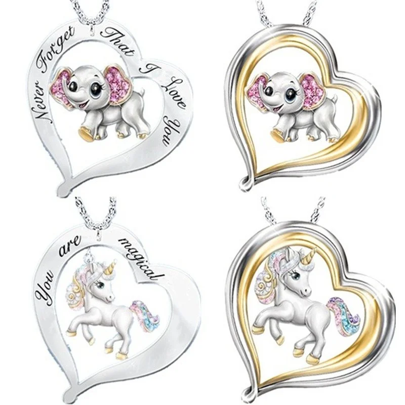 

VILAGE Creative New Pattern Cute Animal Necklace 925 Silver Elephant Unicorn Heart Necklace Wedding Necklace Anniversary Gift