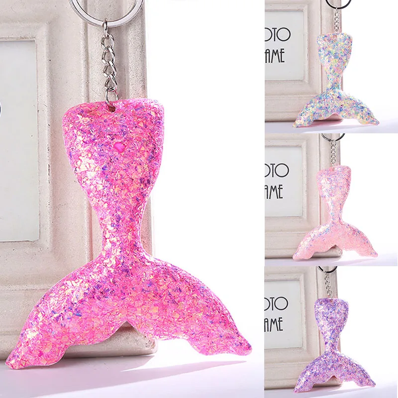 Sequins Mermaid Tail Pendant Keyring Keychain For Women Jewelry Car Handbag Bag Key Chain Accessories