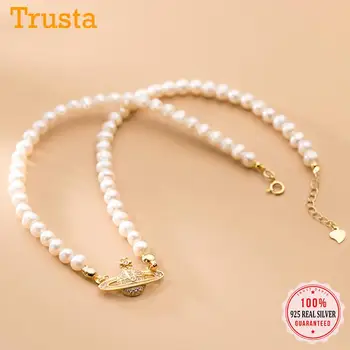

Authentic 925 Sterling Silver Lovely Pearl Planet Pendant Necklace For Women Wedding Birthday S925 Jewelry DA1978