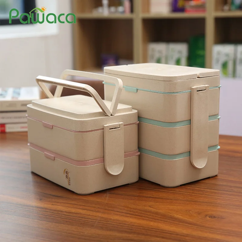 Многоразовый для обеда коробка Штабелируемый двойной три слоя Bento ланч бокс замок ловить дизайн контейнеры для хранения еды с для ложки и палочек