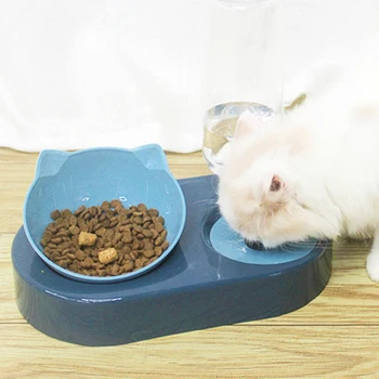 

2 in 1 Pet Dog Cat Bowl Water Food Feeder Bowl Drinking Fountain Food Dish