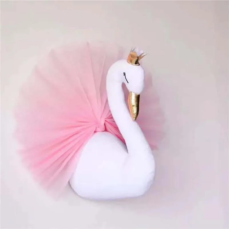

Baby Girl Room Decoration 3D Stuffed Animal Heads Elephant Swan Head Wall Hanging Decor For Nursery Children Bedroom Decoration