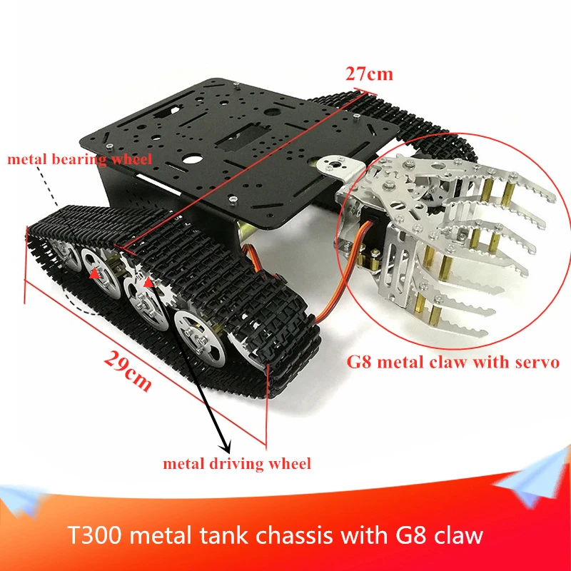 T300 Smart Robot Tracked Car with G8 Claw Metal Tank Chassis+Robot Gripper DIY RC Toy for Smart Teaching and Maker Learning