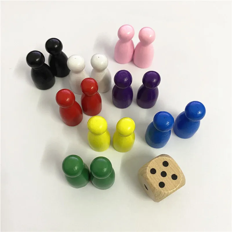 12PCS Wooden Humanoid Meeples Pawn Chess Pieces 12 Colors