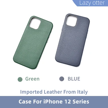 

Suitable for iPhone12 Series All-Inclusive Leather Phone Case Imported Leather From Italy iPhone 12 case(Blue&Green)