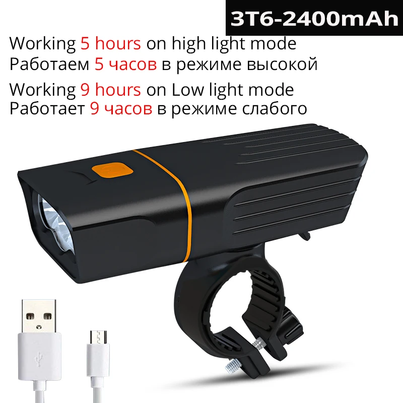 Встроенный 5200 мАч Зарядное устройство USB Велоспорт Flash Light 15000lums Велосипедный свет 3* T6/L2 свет велосипеда IPX6 водонепромокаемые Аксессуары для велосипеда - Цвет: 3T6-2400mAh