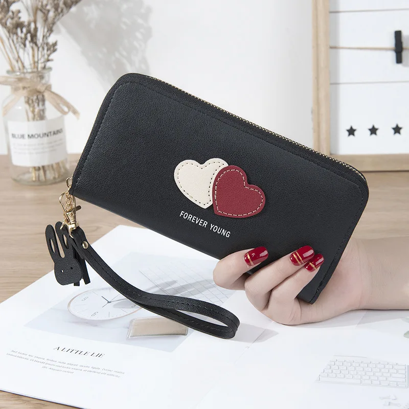 Black Luxary модные женские туфли женские кошельки карман из искусственной кожи сердца леди Сумки денег, с отделение для монет на молнии; Новая женская обувь сумки б - Цвет: Black