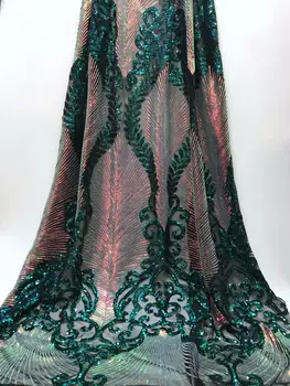 

African Lace Fabric 2019 High Quality Lace Fabric French Sequins Net Cord Tulle Fabrics Nigerian Laces For Wedding Dress green