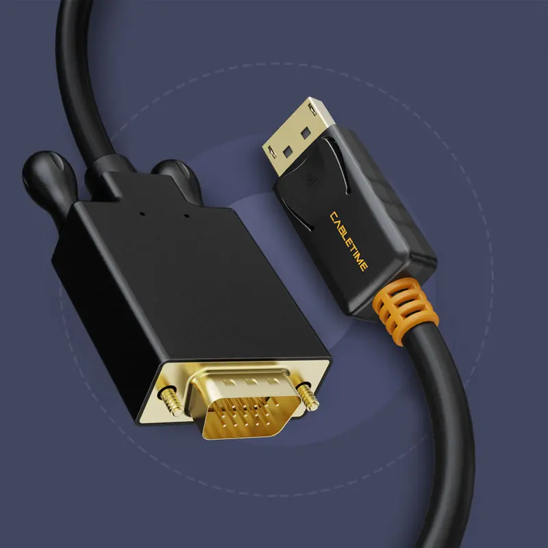CABLETIME-Displayport-VGA ���̺� DP-VGA ����� ��ȯ�� ���̺� DP male-VGA male, HP Dell Asus lenovo PC ��Ʈ�� C075
