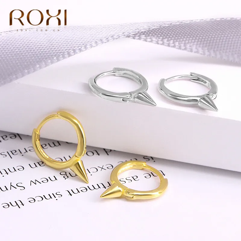 ROXI, 925 пробы, серебряные, с заклепками, маленькие серьги-гвоздики для женщин и мужчин, в стиле панк, Huggie, ювелирное изделие, маленький спиральный для хряща, серьги