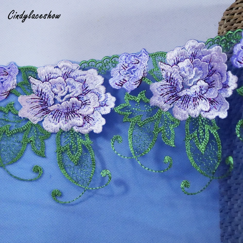1meter 22.5cm Wide purple Floral Embroidery Lace Trim Mesh Lace fabric