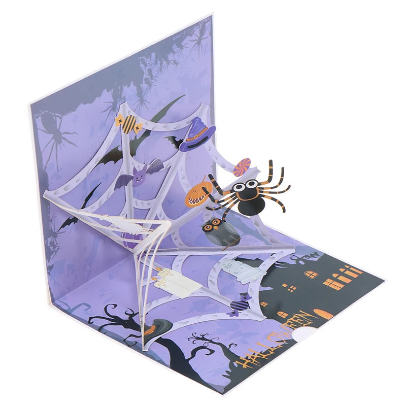 

1pc Creative Spider Cobweb Greeting Card 3D Halloween Party Invitation Card Greeting Card Carving Paper-cut