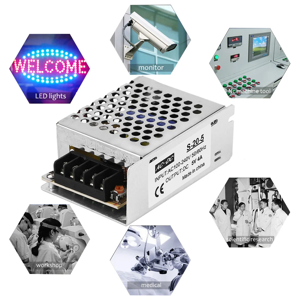 Professional DC 5V 4A Regulated Switching Power Supply Transformer 100-240V 50/60HZ AC to DC for LED Strip Light-1