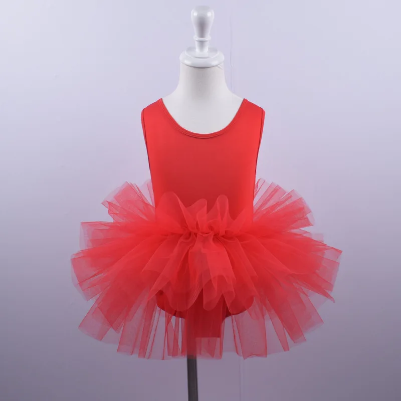Детские платья-пачки для девочек, гимнастический костюм Детская Одежда для танцев Одежда для упражнений балетное платье хлопковое цельнокроеное платье для девочек - Цвет: Red