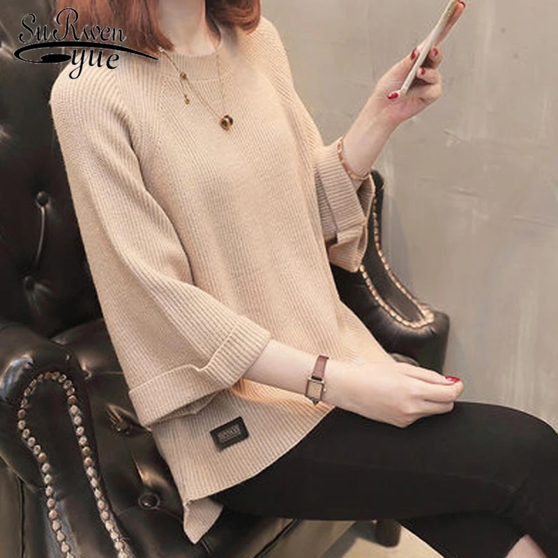 

Autumn 2019 Casual Knitted Women Sweater Elegant Womens Tops and Blouses Half Sleeve O-neck New Fashion Women Clothing 5769 50