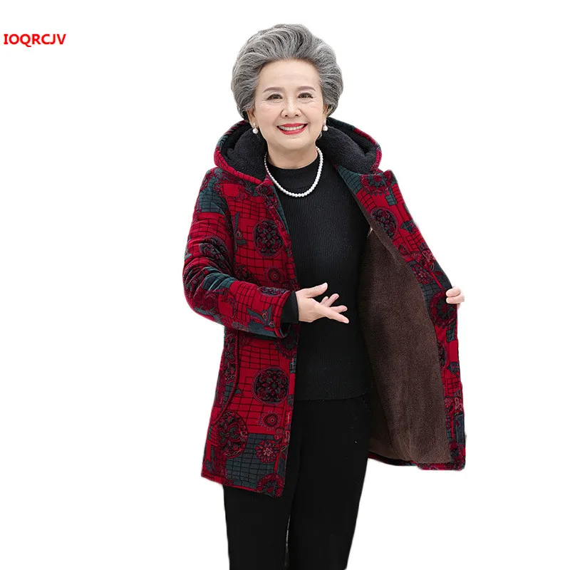 

Пуховик хлопковый для женщин среднего возраста, Осень-зима, свободная теплая хлопковая куртка для бабушки, верхняя одежда с капюшоном для пожилых людей 5XL 1205