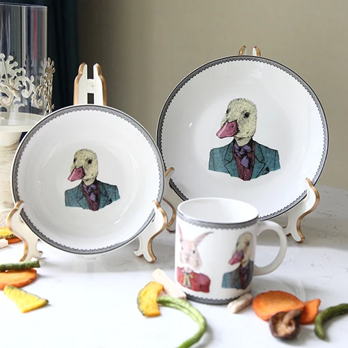 Mr Duck милый животный керамический Обеденный набор, тарелка для завтрака, тарелка для десертов, обеденный набор для детей, подарок для ребенка - Цвет: duck 3 pcs set