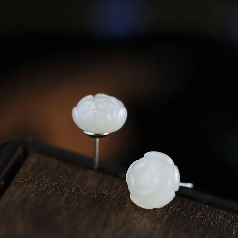 

Small Pure And Fresh And Fashion Women's Hetian Jade Lotus Fine Earrings S925 Clothing Accessories Jewelry Earring