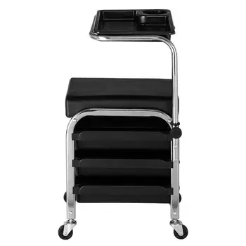 

Mobile Nail Pedicure Beauty Salon Trolley Chair Stool Black ship from US drop shipping