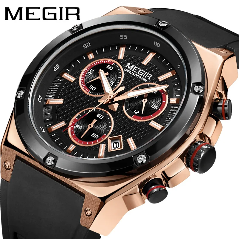 

Megir Chronograph Men Sport Watch Quartz Fashion High Quality Luxury Brand Men Watches Silicone Strap Wristwatch For Men