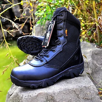 

Men's Army Tactical Boots Durable Outdoor Hiking Lace Up Leather Ankle Boots Military Airsoft Hunting Training Shoes