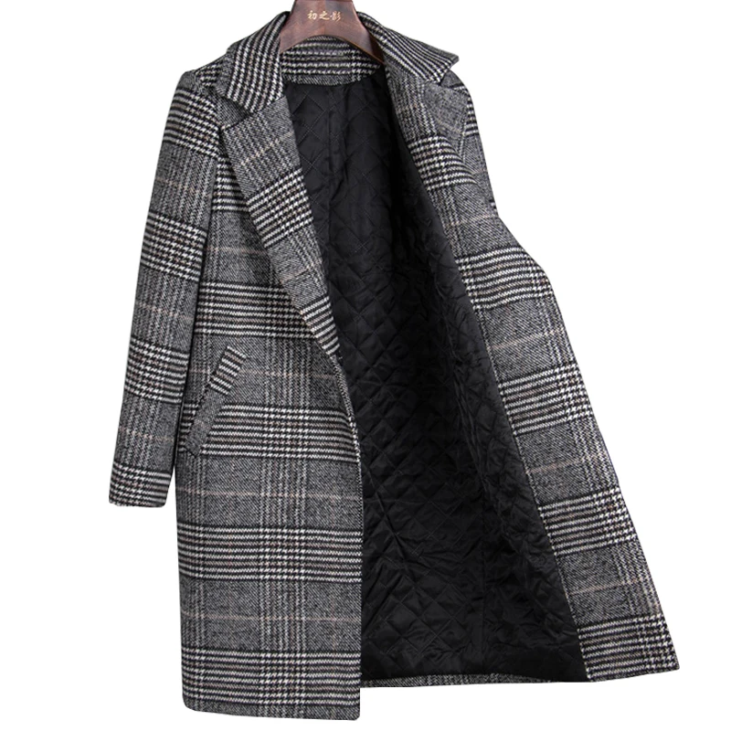 Женская шерстяная куртка в клетку, Женская длинная куртка с секциями, новая зимняя утепленная шерстяная куртка, профессиональная прямая женская куртка