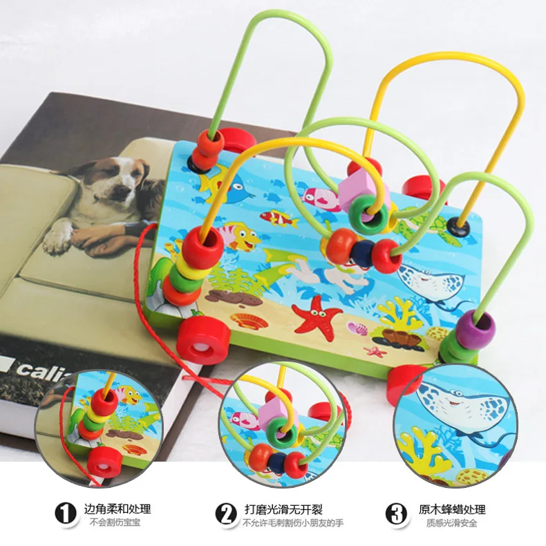 

Infants Trailer Bead-stringing Toy Maze Intelligence Baby Beaded Bracelet Wooden Toddler Dragging Toys Early Childhood Education
