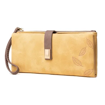 

2020 New Fashion Women Wallet Soft PU Leather Zipper Wallet Long Women Wallet Female Retro Wallet Frosted Leaf Card Bag #4.22