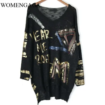 

Korea Letter Bronzing Slim Sweater Women Clothes 2016 Fashion Loose Plus Size Pullover Knitted Sweater Top Autumn New Y064