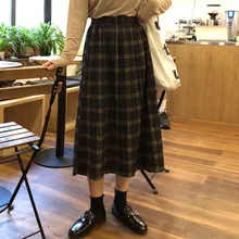 *#Best Price Fall Winter Korean Japanese Style Students Skirts Polyester A-Line Grey Plaid Skirts Leisure Casual Mid-Calf Girls Autumn Skirts *#Best Price Fall Winter Korean Japanese Style Students Skirts Polyester A-Line Grey Plaid Skirts Leisure Casual Mid-Calf Girls Autumn Skirts