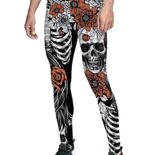 Череп девушка цветок Ужасы Брюки Мужчины День Независимости не просвечивается скрытый карман с высокой талией животный принт до колена сжатия