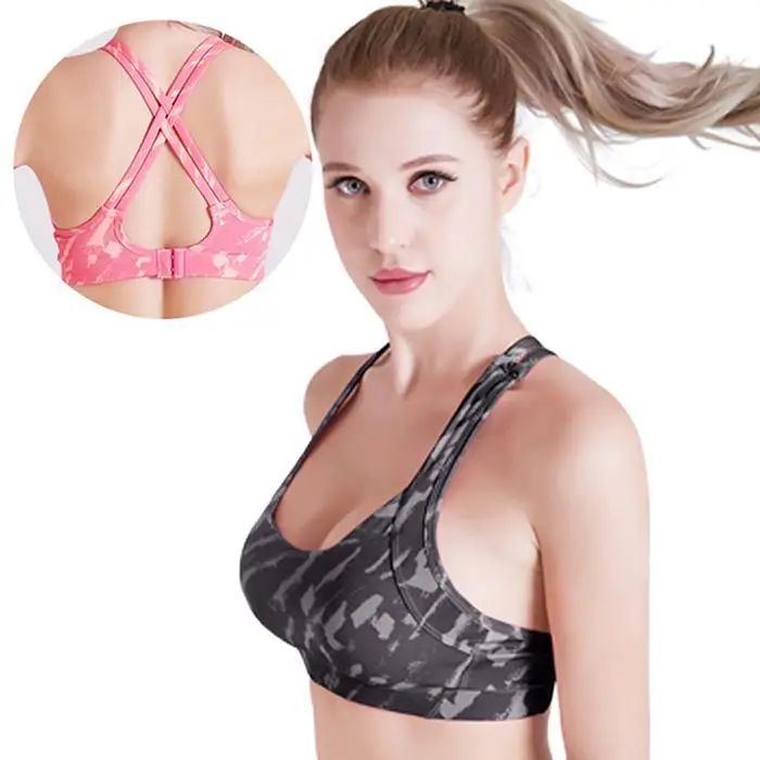 Women Casual Workout Yoga Clothes Activewear Prints Elastic Sports O-Neck Black/Gray/Rose red Bra Sleeveless