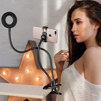 

Lazy Phone Holder 3 Modes LED Fill Light Long Arms Desktop Bed stand Adjustable Aluminum alloy Mount live video streaming