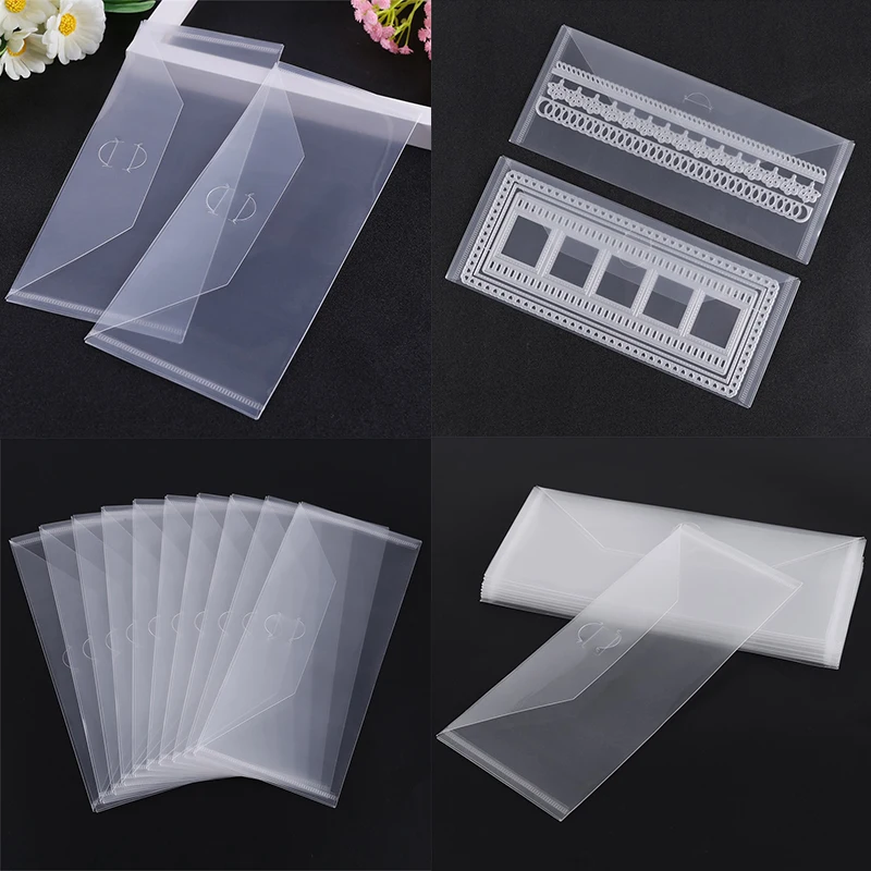 10pcs/set 0.3mm Magnetic Sheets & Plastic Folder Bags For Storage Cutting  Dies Stamps Organizer Holders Transparent Bags 7x5inch