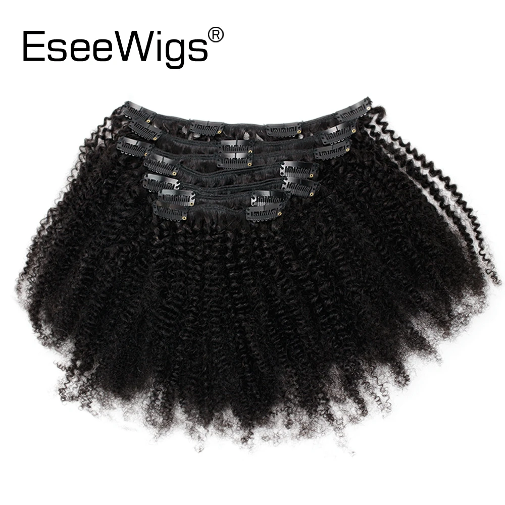 Eseewigs 4b 4c Clip In Hair Extensions Afro Kinky Curly Brazilian Remy Human Hair 7pcs/Set 120g Natural Black