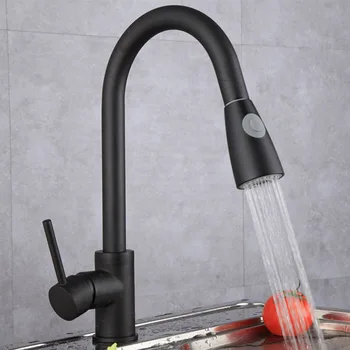 

Gooseneck Pull-Out Faucet Single Hole Single Handle Brass Deck Mount Pull Out Brass Sprayer Rotation 360 For Kitchen