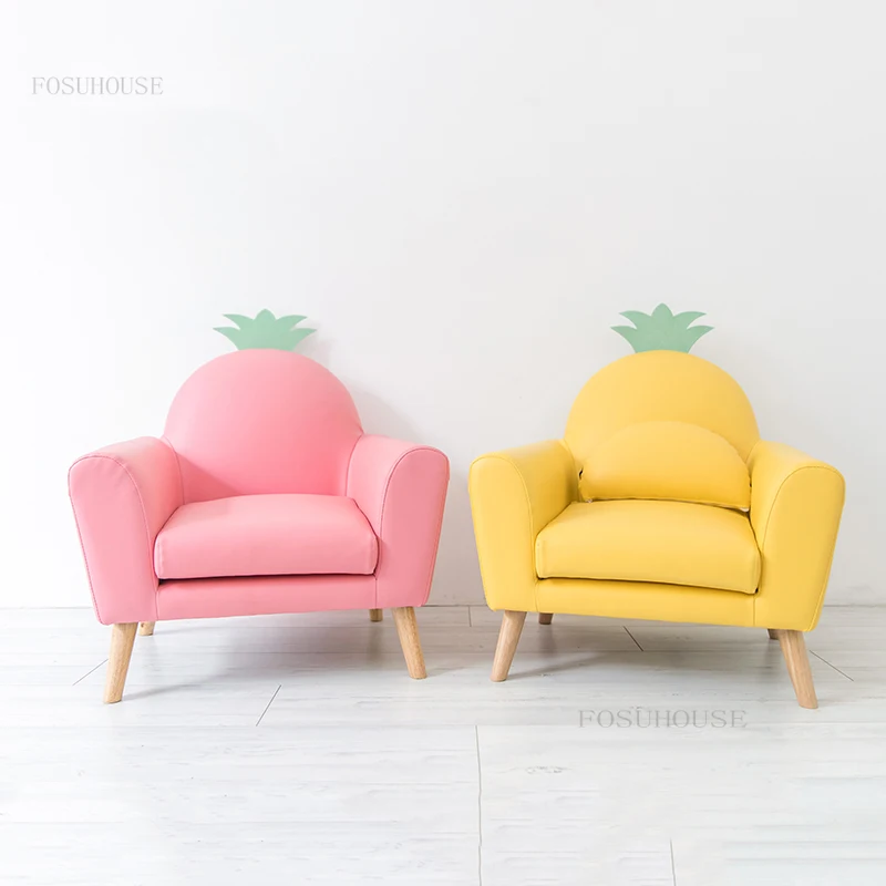 Leather Living Room Pineapple Shape Children's Lazy Sofas Kid Furniture Cartoon Lounge Chair Baby Homeschool Reading Single Sofa