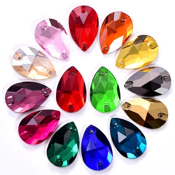 

6 Sizes Glass Teardrop Shape Sew On Rhinestones Colorful Flatback Sewing Stones With Holes Clothes Jewellery for Garments B1286