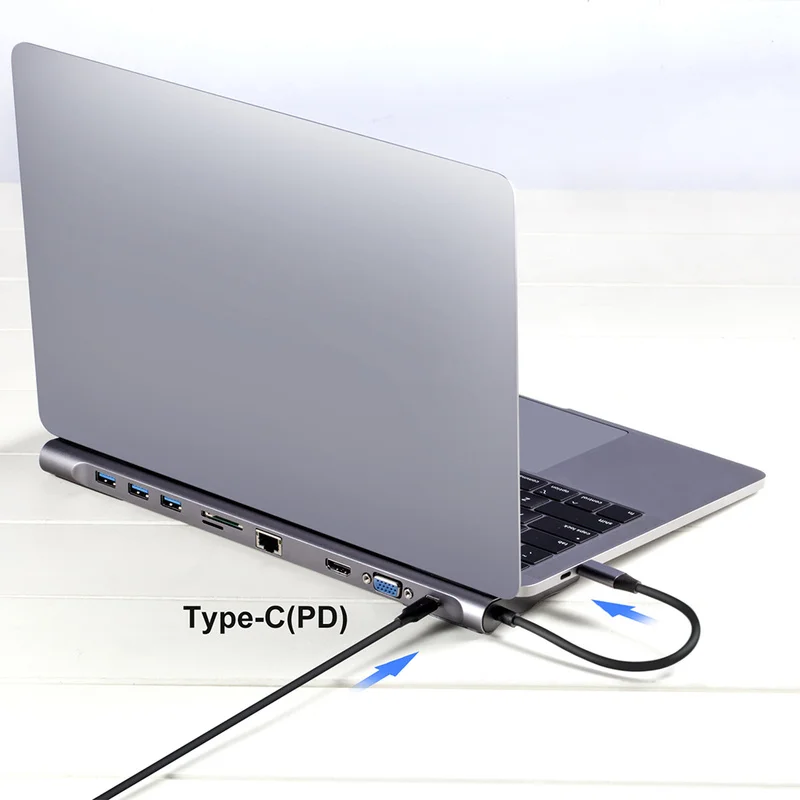 Online Adaptador USB, USB tipo C HUB USB 3,0 HDMI RJ45 HUB USB para MacBook Pro 13 USB Splitter de 10 puertos tipo C HUB USB C HUB