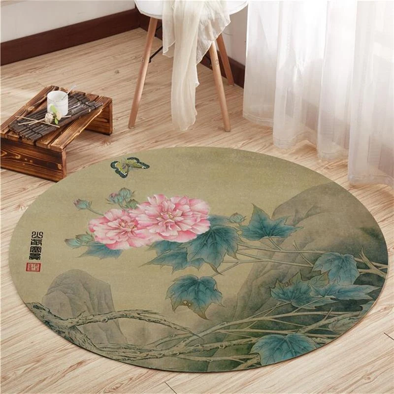 

Chinese Style Retro Carpet Bedroom Study Bedside Carpets Home Living Room Decor Blanket Teppich Mat 3D Round Household Yoga Rug