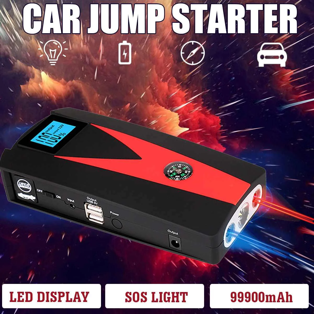  12V Car Jump Starter 99900mAh Portable Starting Device Battery USB Charger Emergency Powers Bank LE