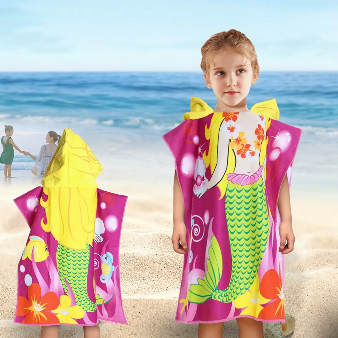 Детское банное полотенце-пончо с капюшоном, детский банный халат, полотенца банные халаты, быстросохнущее Впитывающее микроволокно, пляжное полотенце для путешествий