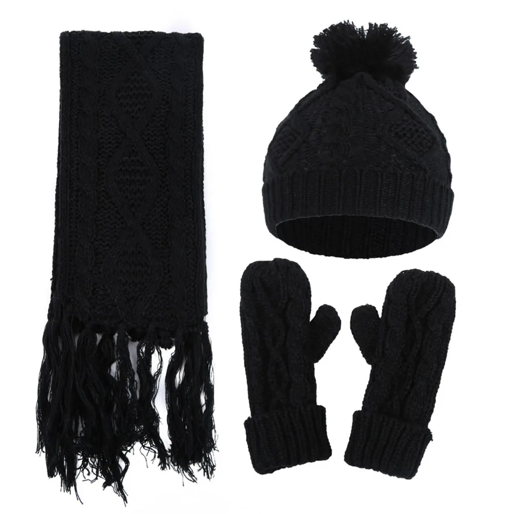 Warm Windproof Artificial Woolen Hat Casual Set Knitted Scarf AND Gloves Winter