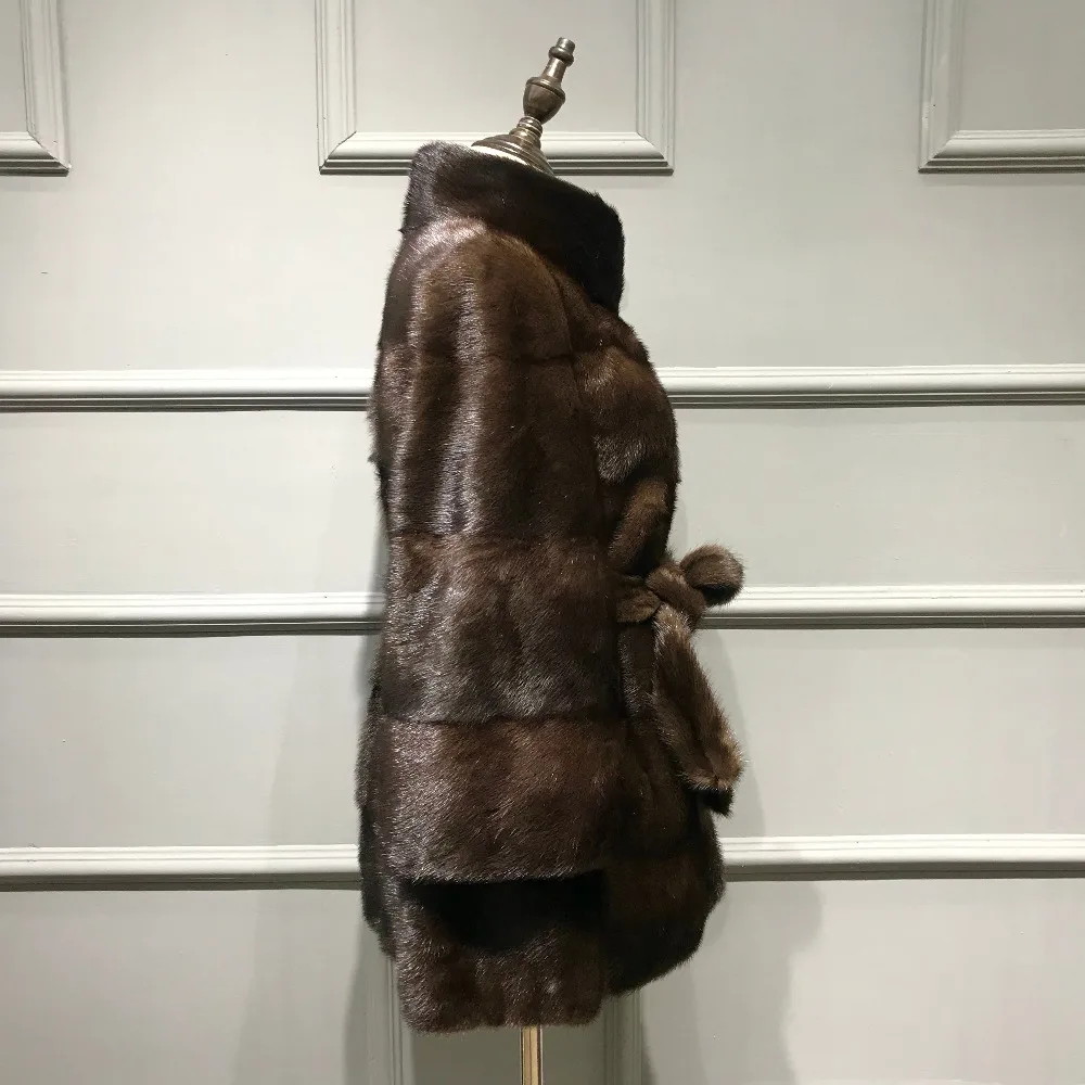 Новинка, настоящая норковая шуба с капюшоном, рукав летучая мышь, куртка для женщин, натуральный мех, пальто с поясом, Зимний натуральный мех
