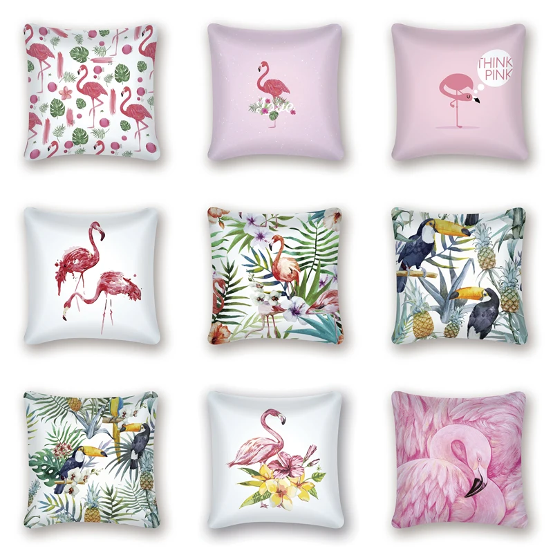 Фламинго, Тропическое растение, Наволочка на подушку, полиэстер, подушка тукан, розовый, Скандинавское украшение для дома, диванная декоративная наволочка