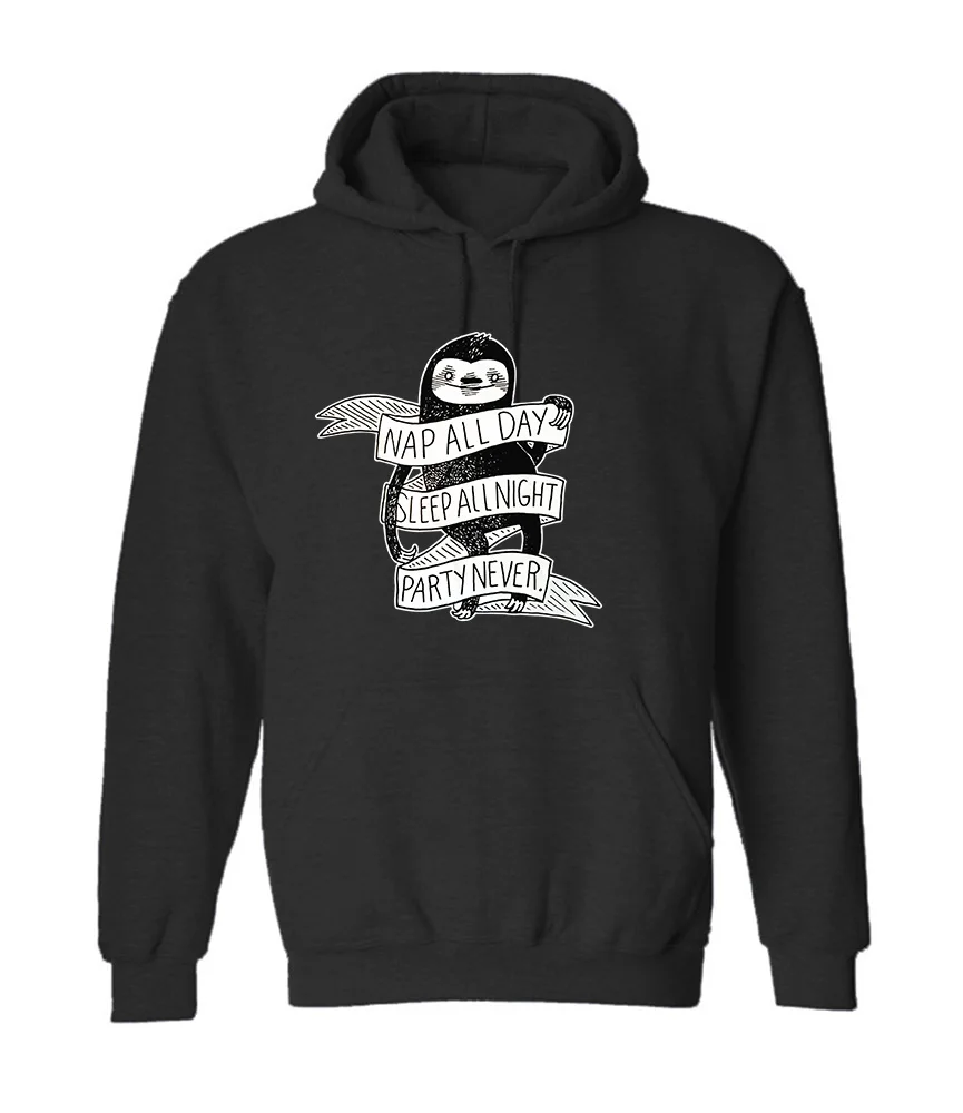 Ленивец сон весь день сна всю ночь Вечерние Never Забавный принт мужские HoodieTop AH47