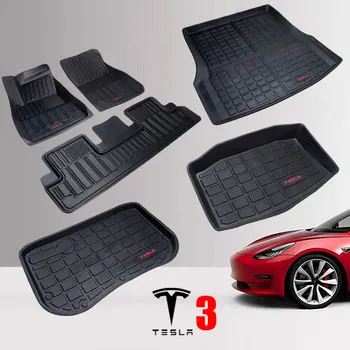 

TPE Tesla Model 3 Floor Mats Set All Weather Nonslip Heavy Duty Rubber 2017 2018 2019 Driver, Passenger and Back Seat Mat