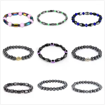 

Women Men Round Black Stone Bracelet Biomagnetism Magnet Hand Ornament