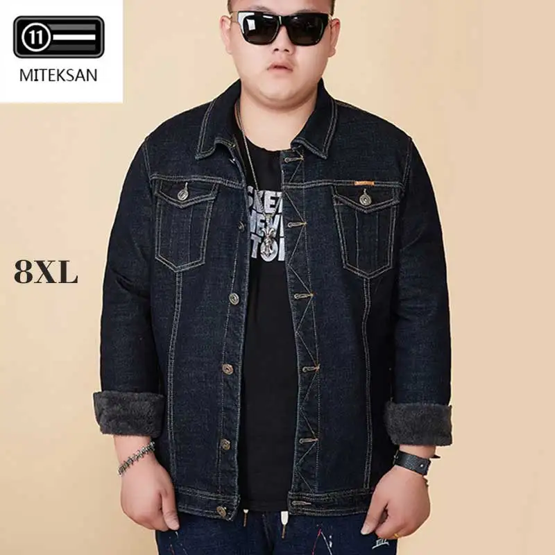 MITEKSAN 8XL, джинсовая куртка, Мужская, черная, плюс бархат, утолщенная, зимняя, большой размер, свободная, Мужская одежда, Ретро стиль, куртка-бомбер, Homme
